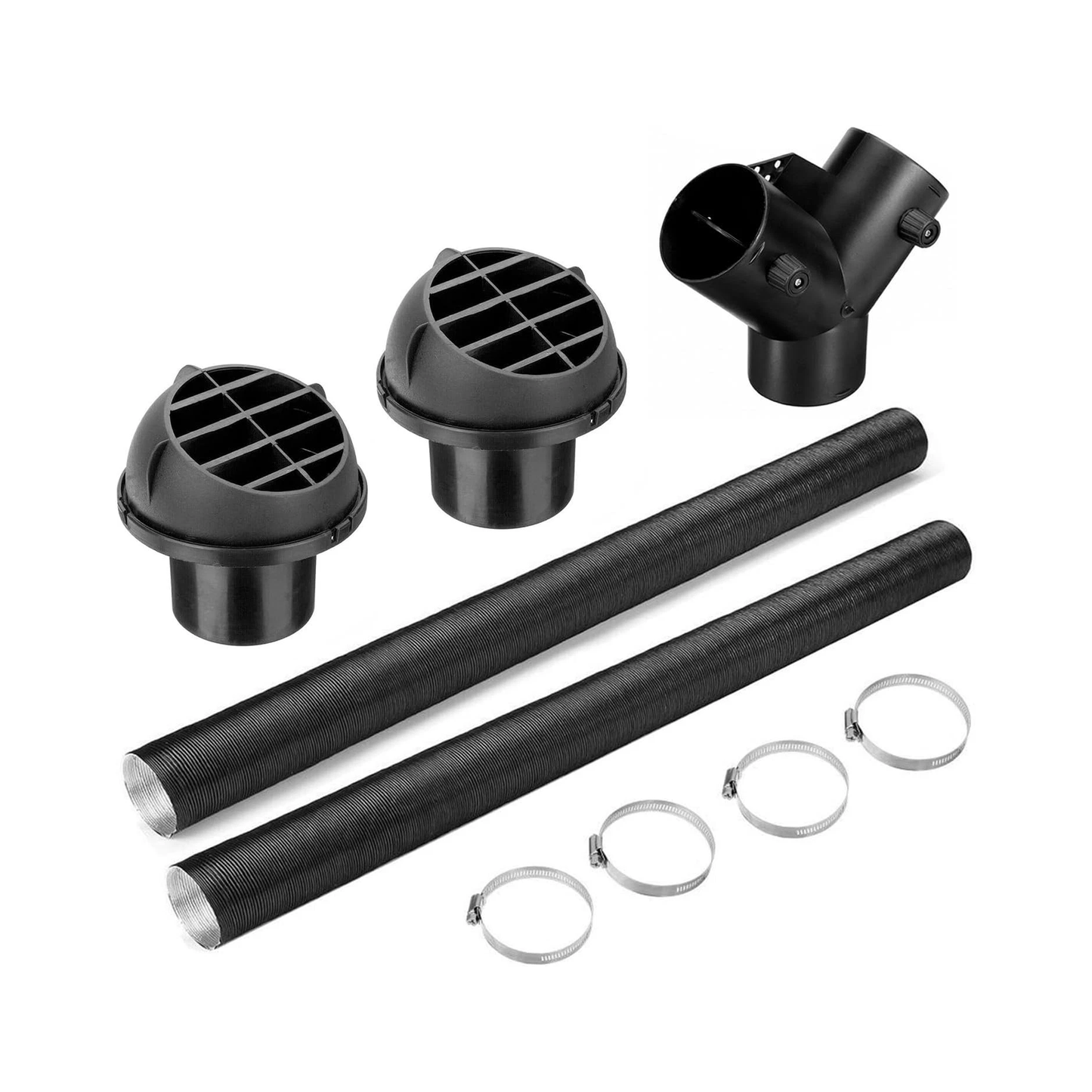 75mm Heater Duct Pipe Kit Exhaust Pipe & 3-Way Y Shape Splitter Ducting Connector With Adjustable Valve & Air Outlet