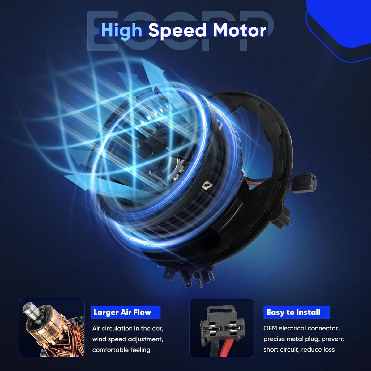 AC Blower Motor Fit for Audi & Volkswagen VW - A3 2015-2020, Q3 2019-2024, Golf, GTI, Jetta 2015 2016 2017 2018 2019 2020 2021 Volkswagen VW - Replace# 700341 5Q0907521E AC Heater Blower Fron - KUDUPARTS