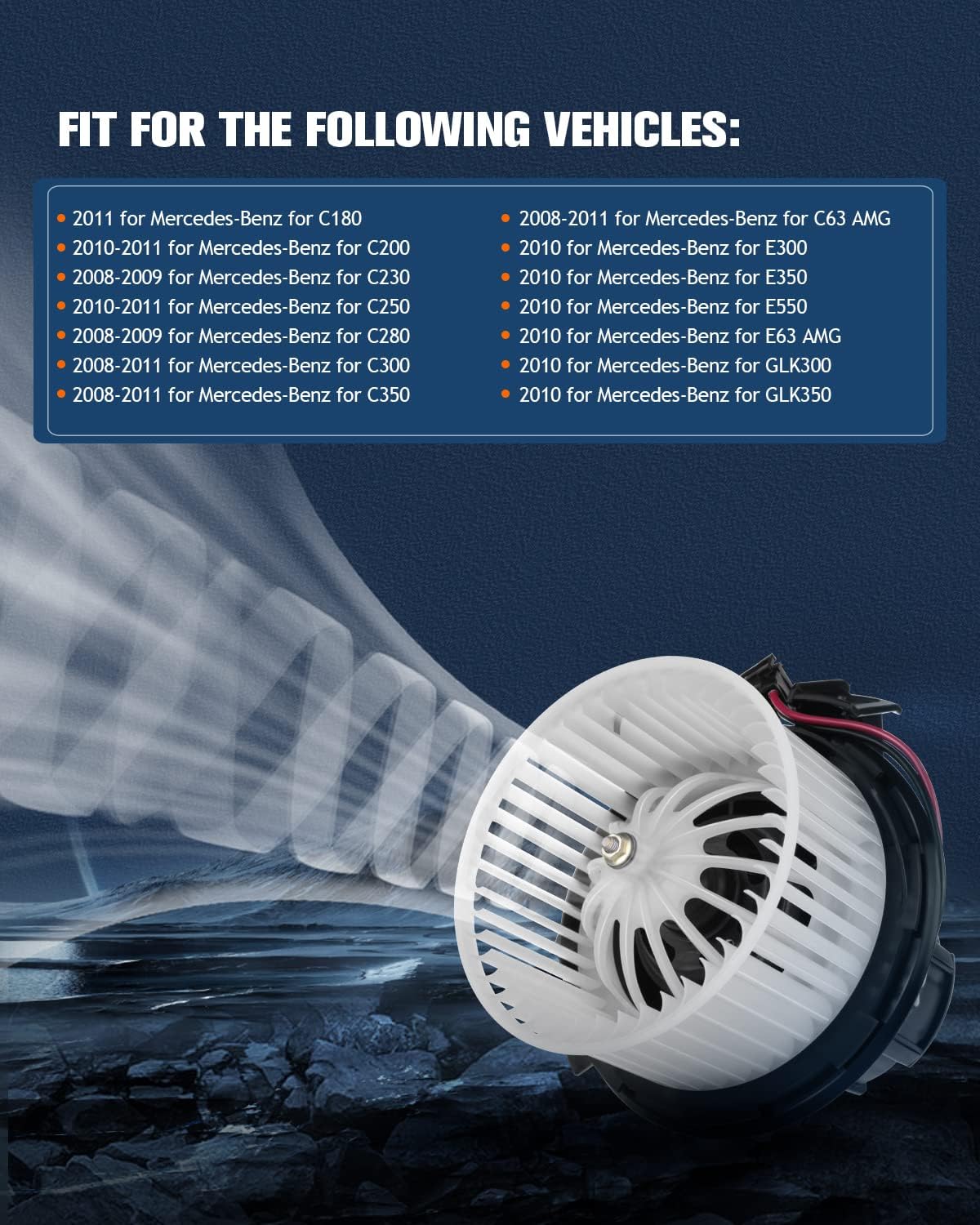 HVAC AC Heater Blower Motor with Fan Cage, Front – Compatible with 2011 Mercedes-Benz C180, 2010–2011 C200, 2008–2009 C230 - KUDUPARTS