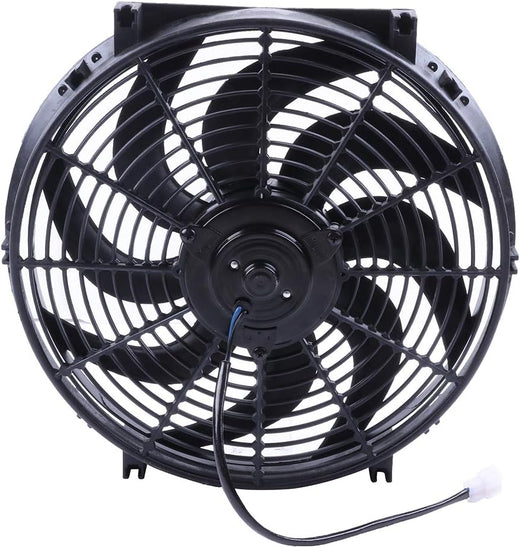 14" Universal Slim Push-Pull Electric Radiator Cooling Fan Mount Kit, Black Plastic, 12V - KUDUPARTS