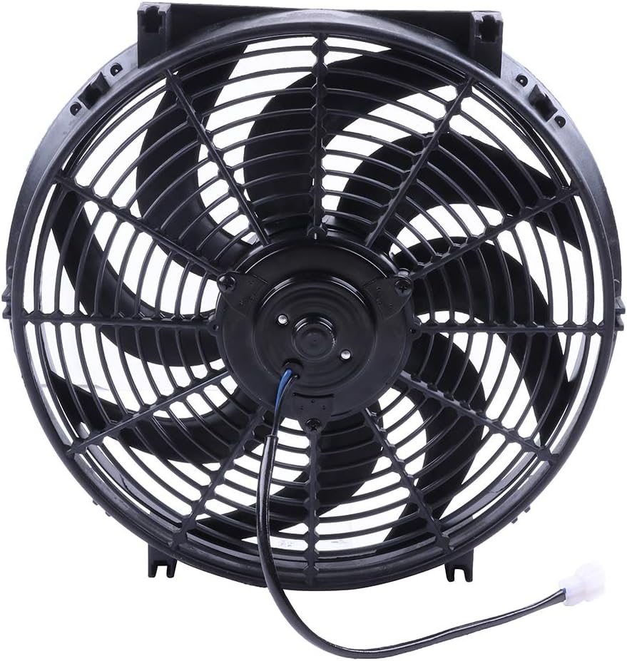 14" Universal Slim Push-Pull Electric Radiator Cooling Fan Mount Kit, Black Plastic, 12V - KUDUPARTS