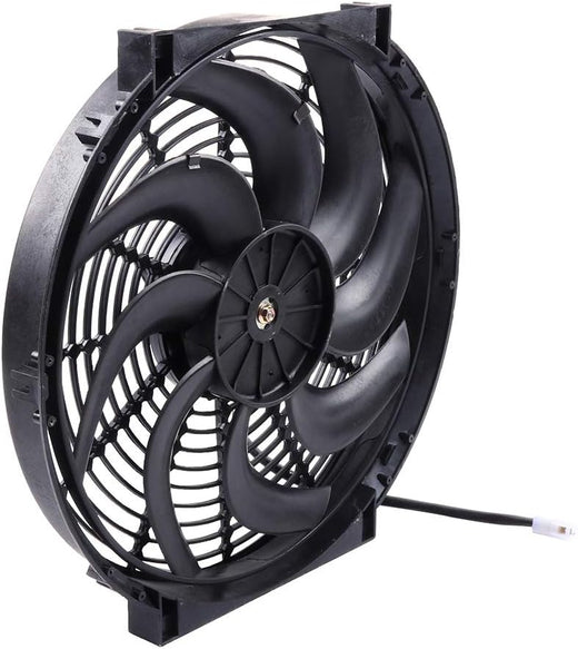 14" Universal Slim Push-Pull Electric Radiator Cooling Fan Mount Kit, Black Plastic, 12V - KUDUPARTS