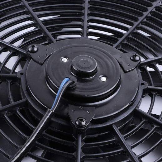 14" Universal Slim Push-Pull Electric Radiator Cooling Fan Mount Kit, Black Plastic, 12V - KUDUPARTS