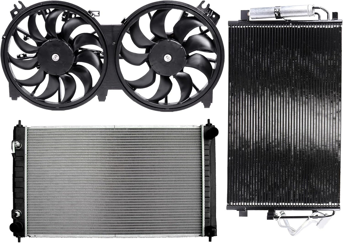 620-453 Cooling Fan + 2988 Radiator + 3639 Condenser Kit Compatible with Nissan Altima 2007-2013 - KUDUPARTS