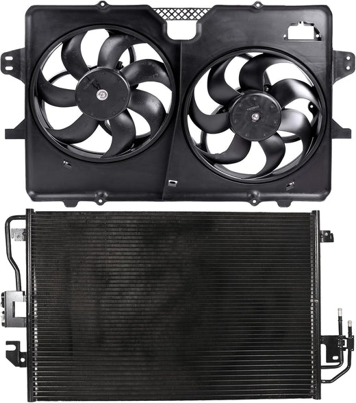 621-038 Cooling Fan + 3675 Condenser Combo for 2008-2012 Ford Escape, 2008-2011 Mazda Tribute & Mercury Mariner - KUDUPARTS