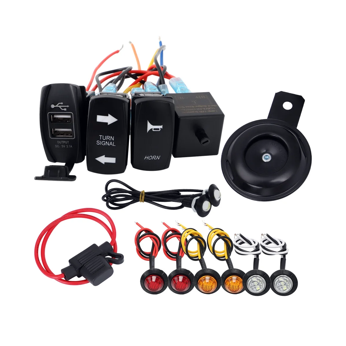 Universal UTV Turn Signal Horn Street Legal Kit with Rocker Switch for Polaris RZR Can-Am Maverick X3 Yamaha YXZ1000R Honda Talon Kawasaki Teryx - KUDUPARTS