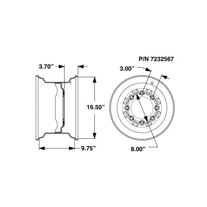 Standard Wheel Rim 7232565 6733578 for Bobcat Loader S220 S250 S300 S630 S650 - KUDUPARTS