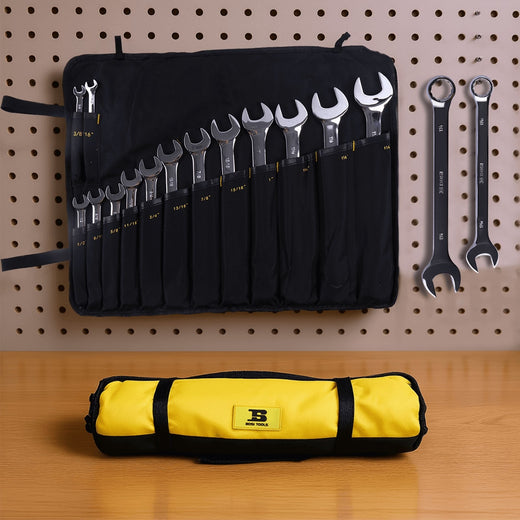 14 Pieces SAE Combination Wrench Set (3/8" to 1-1/4") with Roll-Up Storage Pouch - KUDUPARTS