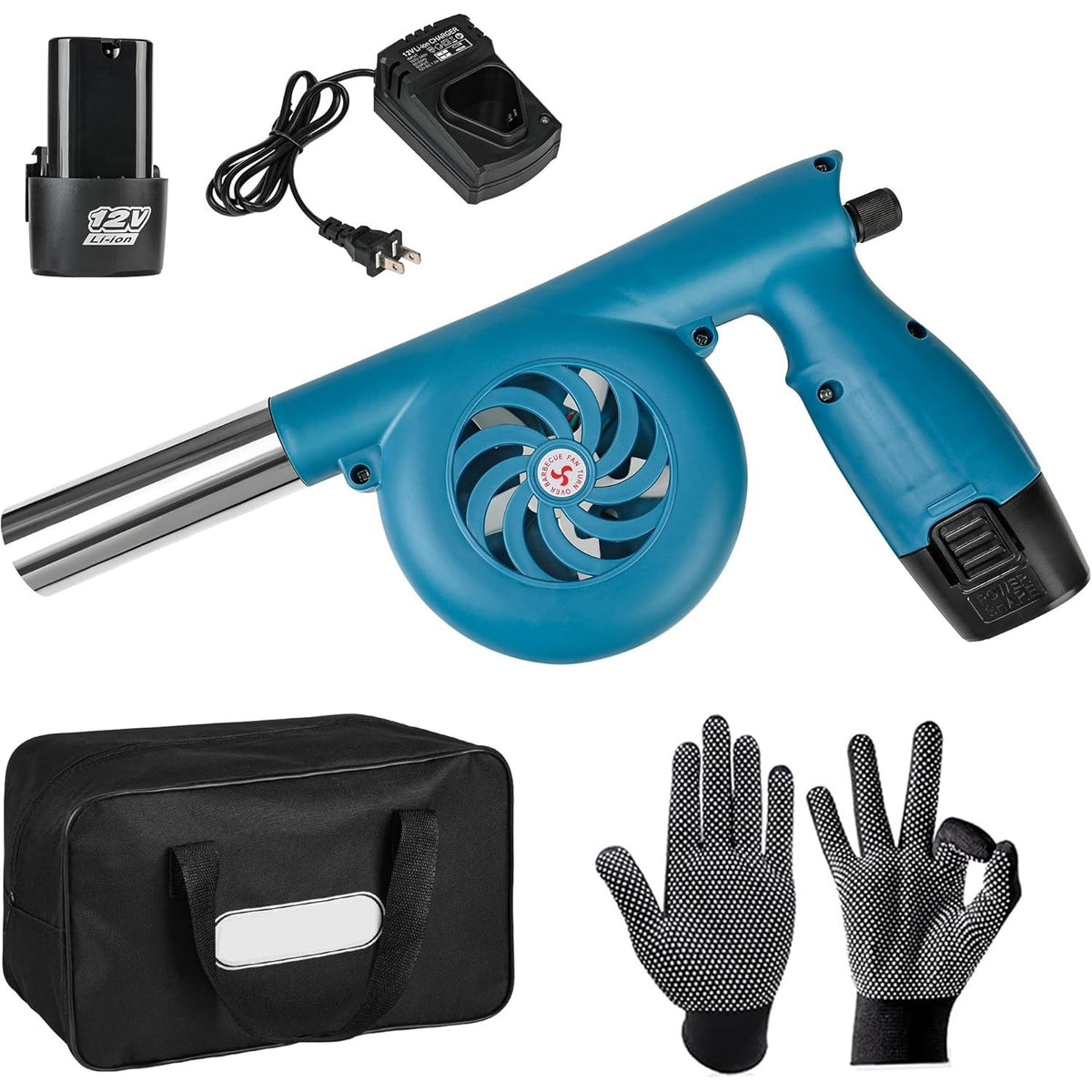 12V 5000 RPM Electric Bellows Fan Bellows Fire Wood Portable Fireplace Tools - KUDUPARTS