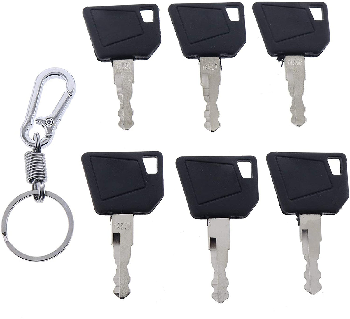 6X Ignition Keys #14607 with Key Chain 701/45501 333/Y1374 331/26790 for JCB 3CX Bomag Dynapac Terex Vibromax NH Ford Moxy Wacker Neuson Hamm Volvo Mini Excavator Bomag Cat New Holland - KUDUPARTS