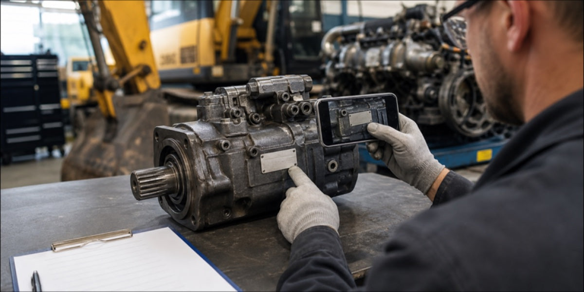 Technician recording a component identification label; editorial illustration.