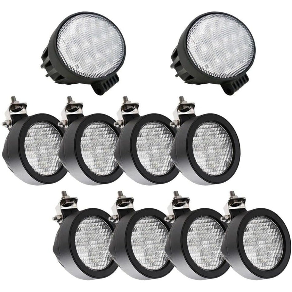 Kit d'éclairage de cabine à LED à faisceau large ovale 10 pièces pour John Deere série R R4023, R4030