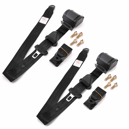 2 Sets Retractable 3 Point Safety Seat Belt Straps Car Vehicle Adjustable Belt Kit ZL85FW - KUDUPARTS