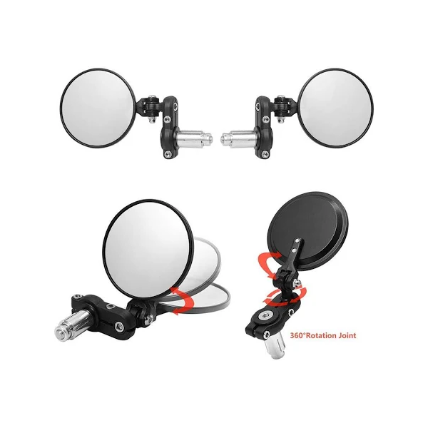 2 Pcs 7/8" 22mm Universal Aluminum Round Rearview Mirror for ATV Quad Scoter Scooter Mirrors Most Harley - KUDUPARTS