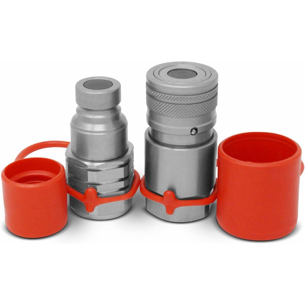 5/8" SAE Flat Face Coupler Set Hydraulic Quick Connect Fitting for Bobcat CAT CASE Volvo New Holland Thomas ASV - KUDUPARTS