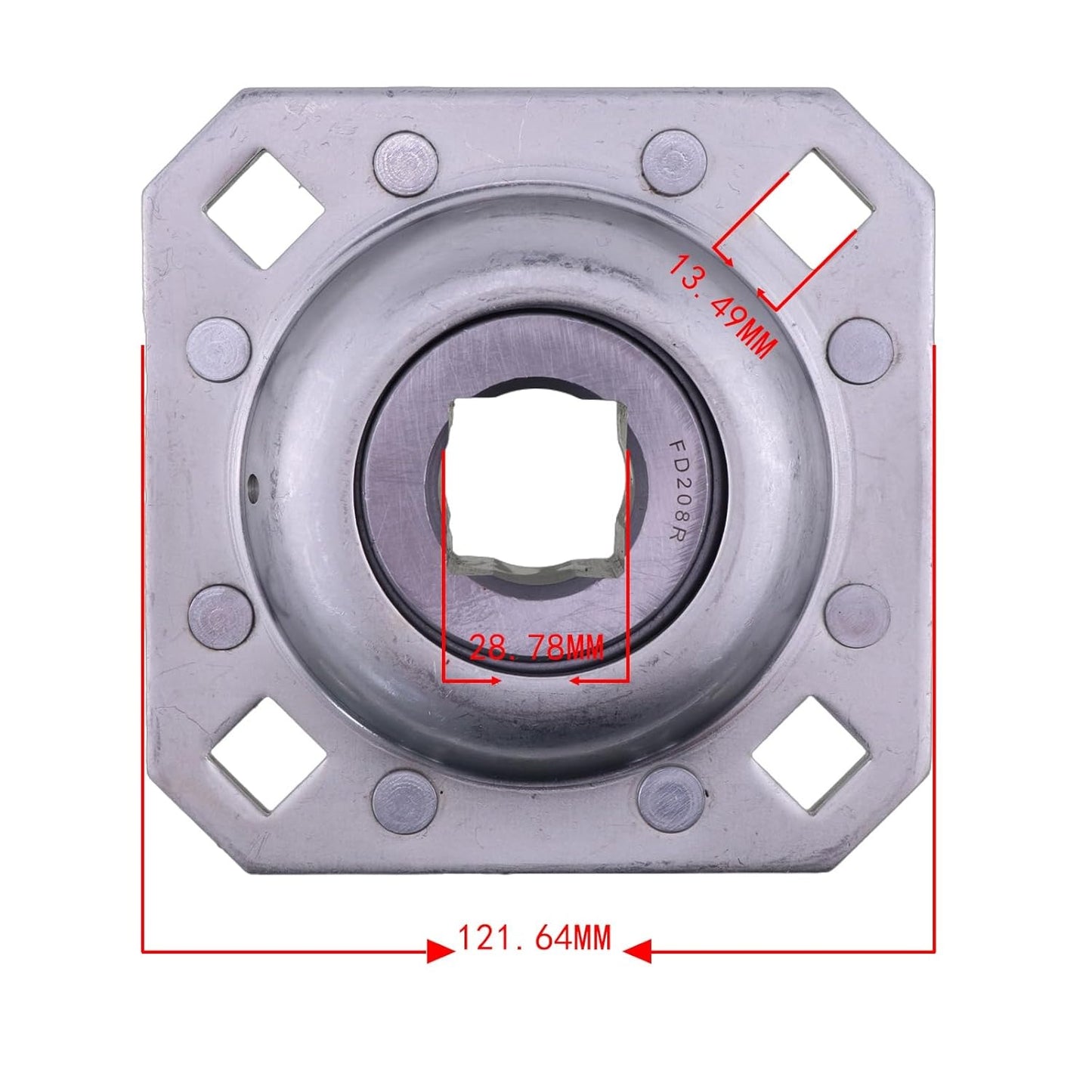 1-1/8" Square Disc Harrow Flange Bearing Unit FD208R1 ST208-1N Bolt Holes 0.531" x 0.529" for Farming