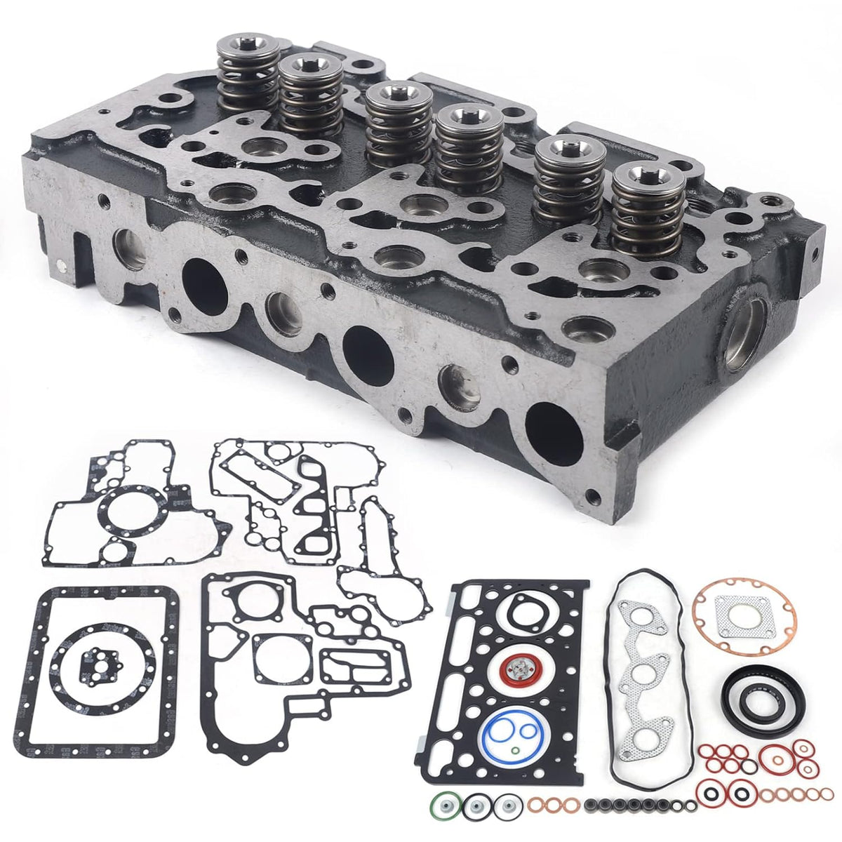 D1503 Complete Cylinder Head & Full Gasket Kit for Kubota KX91-3 U35 Excavator, 1A013-03043 |16487-03045 |1A013-03044 - KUDUPARTS