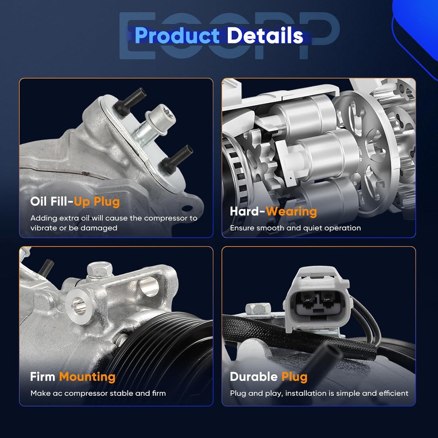AC Compressor with Clutch - Compatible with Jeep Cherokee 2.4L 2014-2023 & Chrysler 200 2.4L 2015-2017
