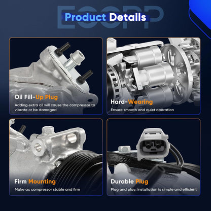 AC Compressor with Clutch - Compatible with Jeep Cherokee 2.4L 2014-2023 & Chrysler 200 2.4L 2015-2017