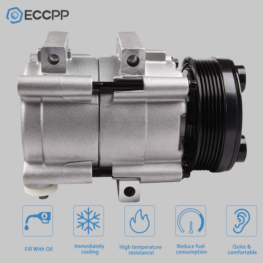 AC Compressor with Clutch 1994-2007 Fit for Ford for F-150 for F-250 for F-350 for F450 for F550 for Ford Mustang for Mercury Cougar 4.6L 5.4L 6.8L AC Compressor 6 Grooves FS10
