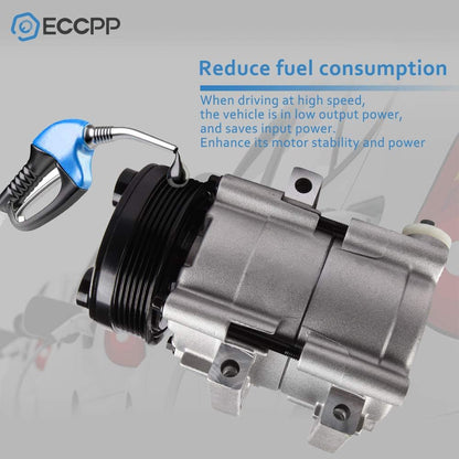 AC Compressor with Clutch 1994-2007 Fit for Ford for F-150 for F-250 for F-350 for F450 for F550 for Ford Mustang for Mercury Cougar 4.6L 5.4L 6.8L AC Compressor 6 Grooves FS10