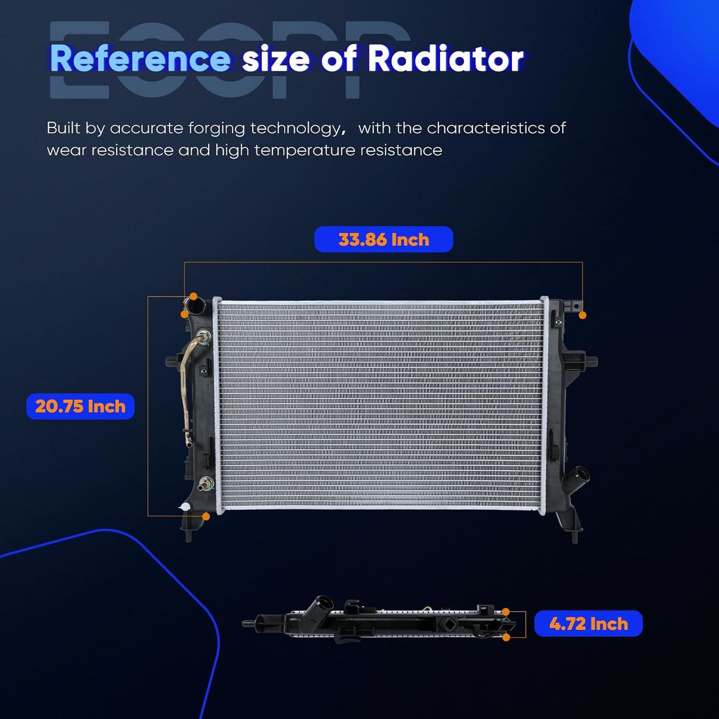 Aluminum Radiator Assembly for 2022-2023 Hyundai Kona 1.6L & 2.0L - Engine Coolant Radiator Replacement