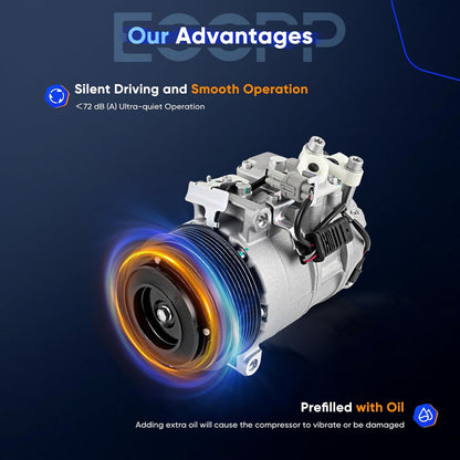 A/C Compressor with Clutch for 2012-2015 Mercedes-Benz C250 SLK250 1.8L