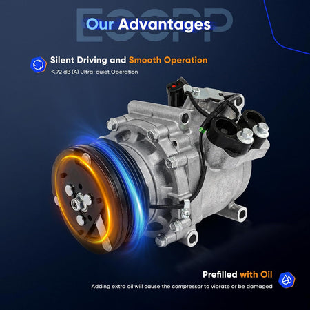 AC Compressor with Clutch – Compatible with 2001-2004 Dodge Stratus 2.4L & 2001-2006 Chrysler Sebring 2.4L - KUDUPARTS