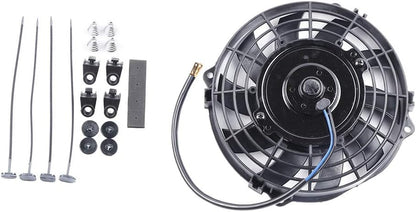 7" Universal Slim Electric Radiator Cooling Fan – 12V Push/Pull Mount Kit, Black Plastic