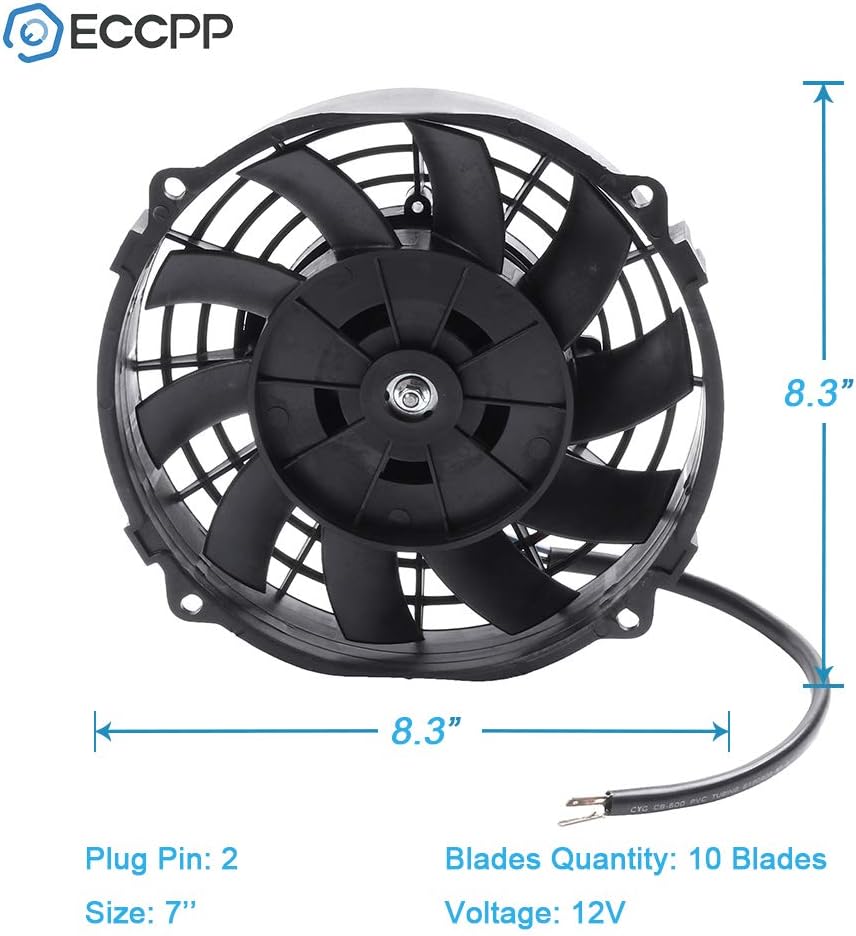 7" Universal Slim Electric Radiator Cooling Fan – 12V Push/Pull Mount Kit, Black Plastic