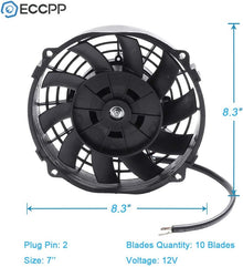 7" Universal Slim Electric Radiator Cooling Fan – 12V Push/Pull Mount Kit, Black Plastic - KUDUPARTS