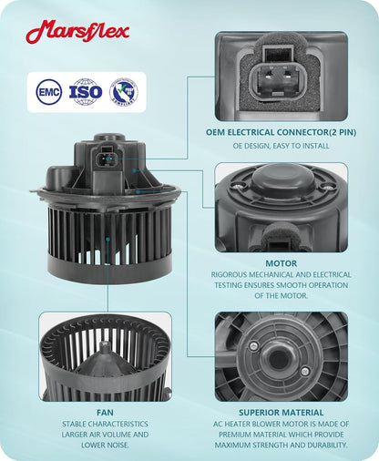 Marsflex Front Blower Motor Compatible with Chevy Tahoe, Silverado, Avalanche, Suburban 2000-2006, GMC Sierra Yukon 2000-2006, Cadillac Escalade 2003-2006 (Without Resistor)