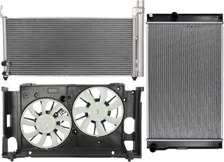 Cooling Fan*1 + Radiator*1 + Condenser*1 Replacement for 2011-2017 Lexus CT200h, 2010-2015 Toyota Prius, 2012-2016 Toyota Prius V - KUDUPARTS