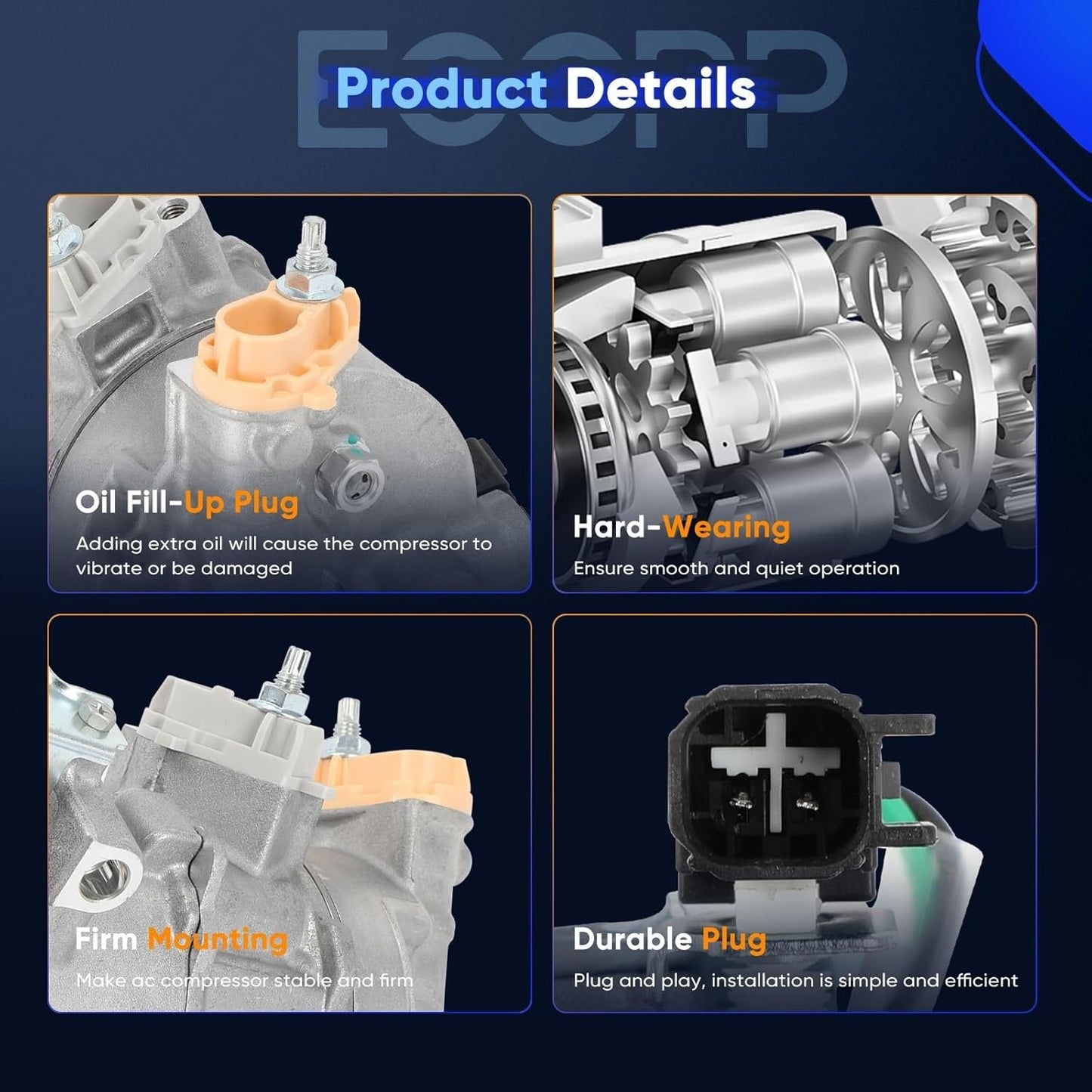 AC Compressor with Clutch – Compatible with Ford Mustang L4 2.3L (2015-2024), Strong Cooling Performance