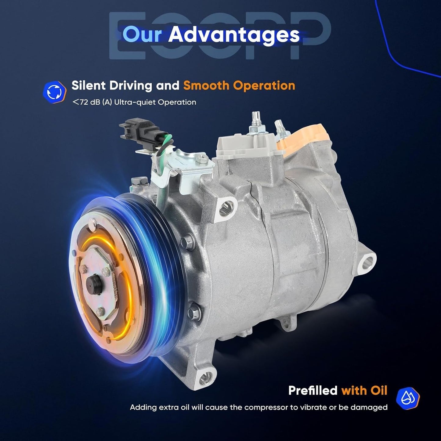 AC Compressor with Clutch – Compatible with Ford Mustang L4 2.3L (2015-2024), Strong Cooling Performance