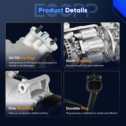 AC Compressor with Clutch | Fits Buick Verano 2.0L (2013-2016) & 2.4L (2012-2017) | Rapid Cooling, 6 Grooves