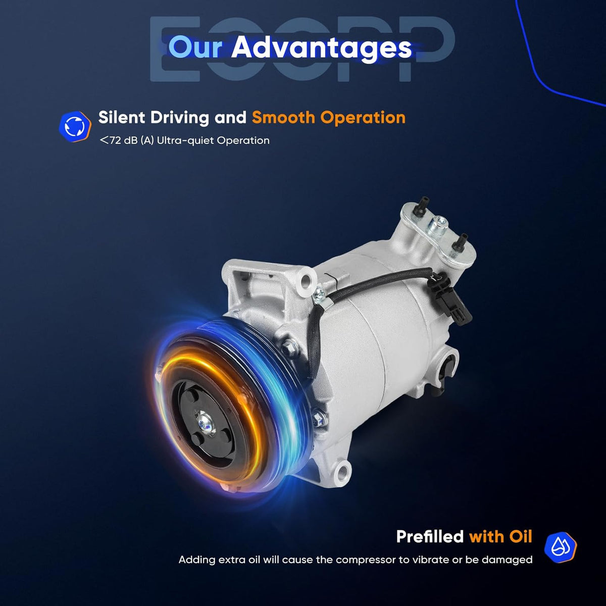 AC Compressor with Clutch | Fits Buick Verano 2.0L (2013-2016) & 2.4L (2012-2017) | Rapid Cooling, 6 Grooves - KUDUPARTS