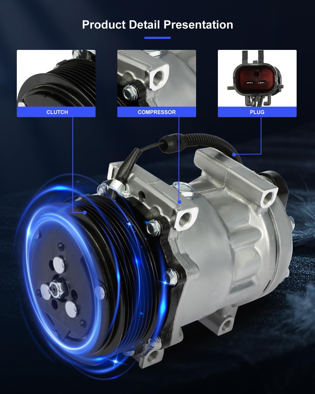 AC Compressor Fast Cooling – Compatible with Dodge Ram 2500 3500 5.9L (1994-2005) | 8 Grooves SD7H15 Air Conditioning Compressor