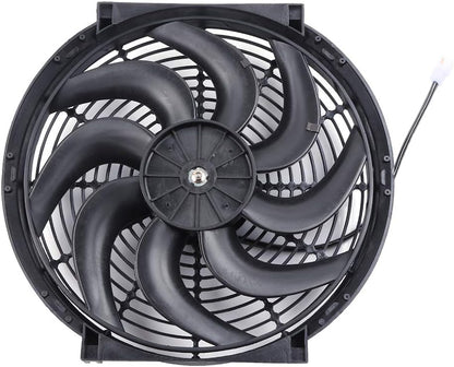 14" Universal Slim Push-Pull Electric Radiator Cooling Fan Mount Kit, Black Plastic, 12V