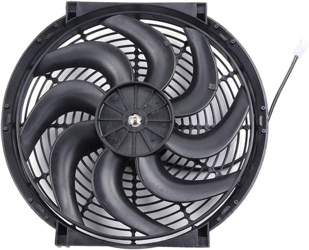 14" Universal Slim Push-Pull Electric Radiator Cooling Fan Mount Kit, Black Plastic, 12V - KUDUPARTS
