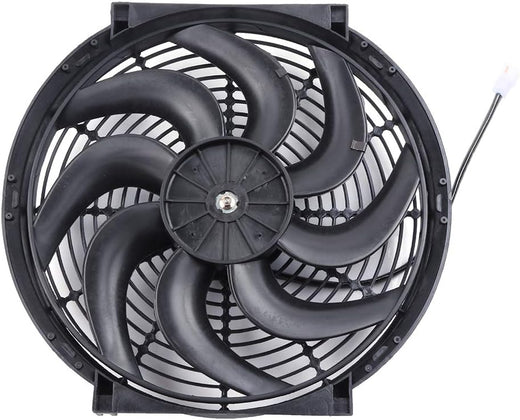 14" Universal Slim Push-Pull Electric Radiator Cooling Fan Mount Kit, Black Plastic, 12V - KUDUPARTS