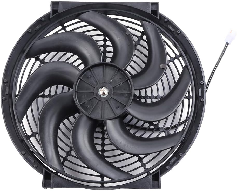 14" Universal Slim Push-Pull Electric Radiator Cooling Fan Mount Kit, Black Plastic, 12V - KUDUPARTS