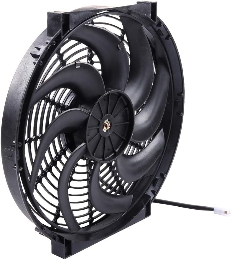 14" Universal Slim Push-Pull Electric Radiator Cooling Fan Mount Kit, Black Plastic, 12V