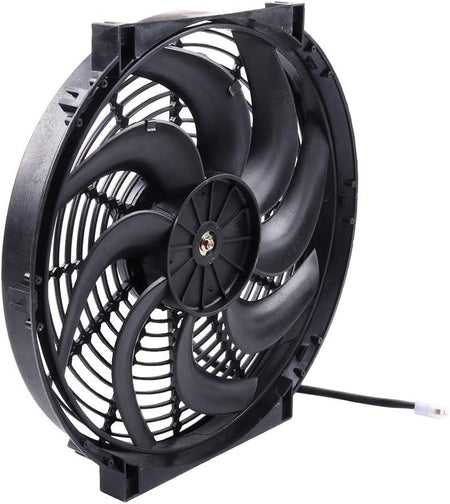 14" Universal Slim Push-Pull Electric Radiator Cooling Fan Mount Kit, Black Plastic, 12V - KUDUPARTS