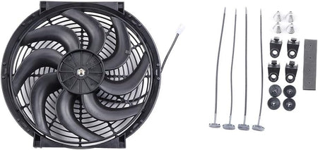 14" Universal Slim Push-Pull Electric Radiator Cooling Fan Mount Kit, Black Plastic, 12V - KUDUPARTS