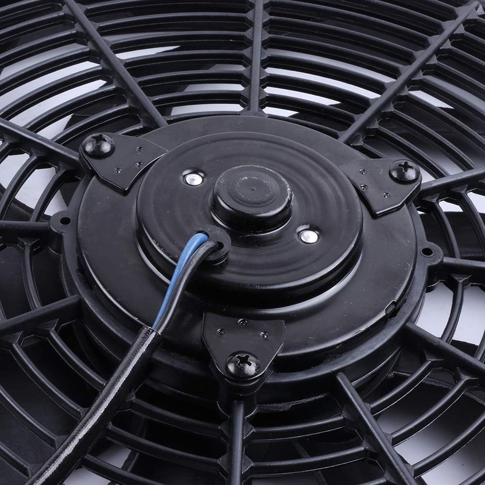 14" Universal Slim Push-Pull Electric Radiator Cooling Fan Mount Kit, Black Plastic, 12V