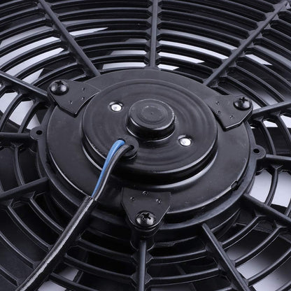 14" Universal Slim Push-Pull Electric Radiator Cooling Fan Mount Kit, Black Plastic, 12V