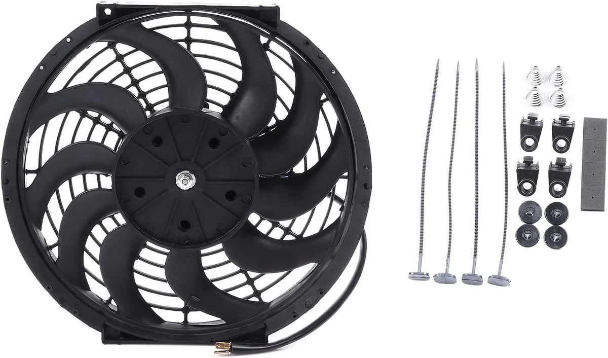 12" Universal Slim Push-Pull Electric Radiator Cooling Fan Mount Kit – Black, 12V - KUDUPARTS