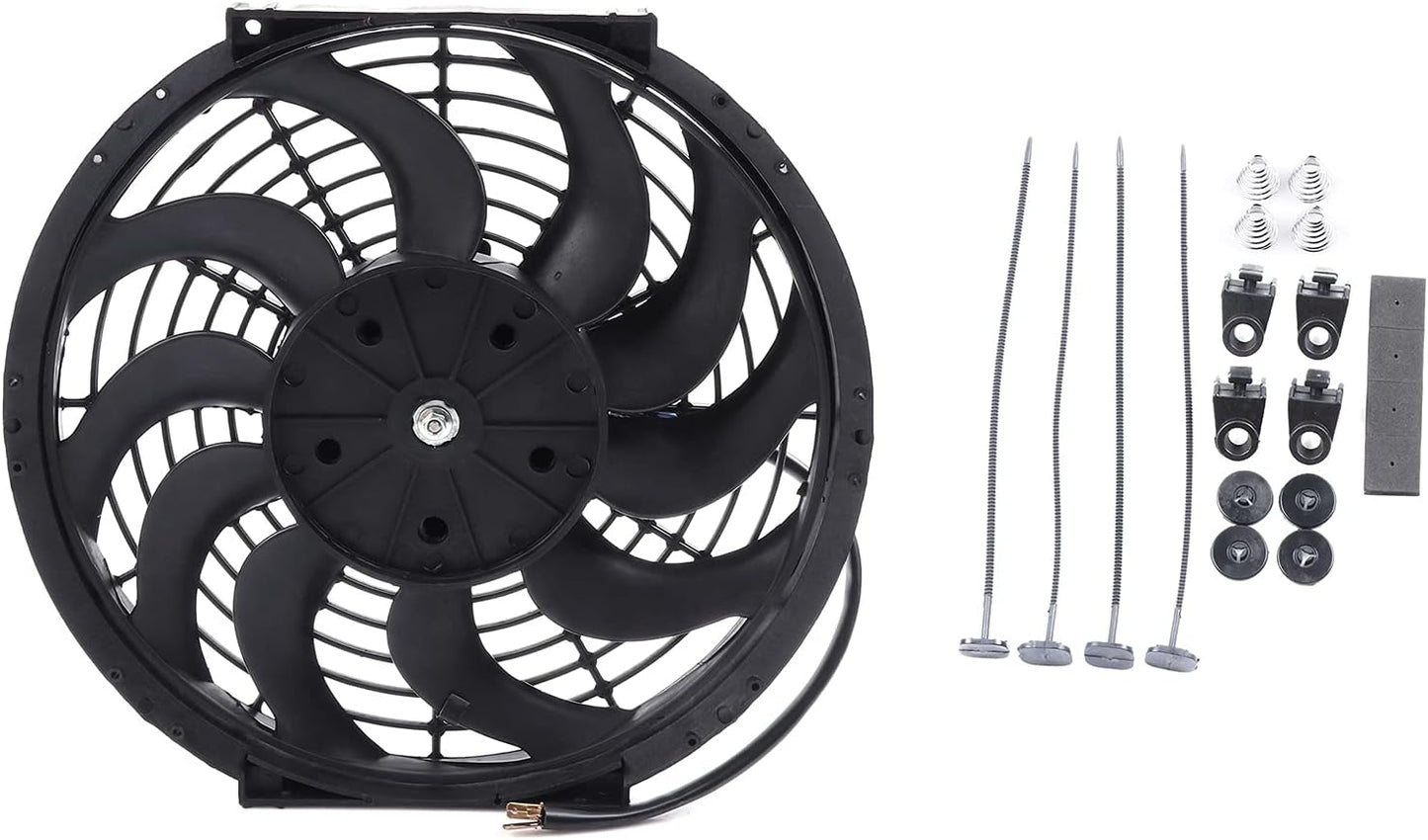 12" Universal Slim Push-Pull Electric Radiator Cooling Fan Mount Kit – Black, 12V