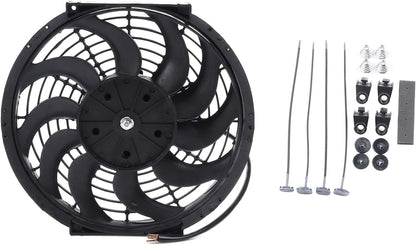 12" Universal Slim Push-Pull Electric Radiator Cooling Fan Mount Kit – Black, 12V